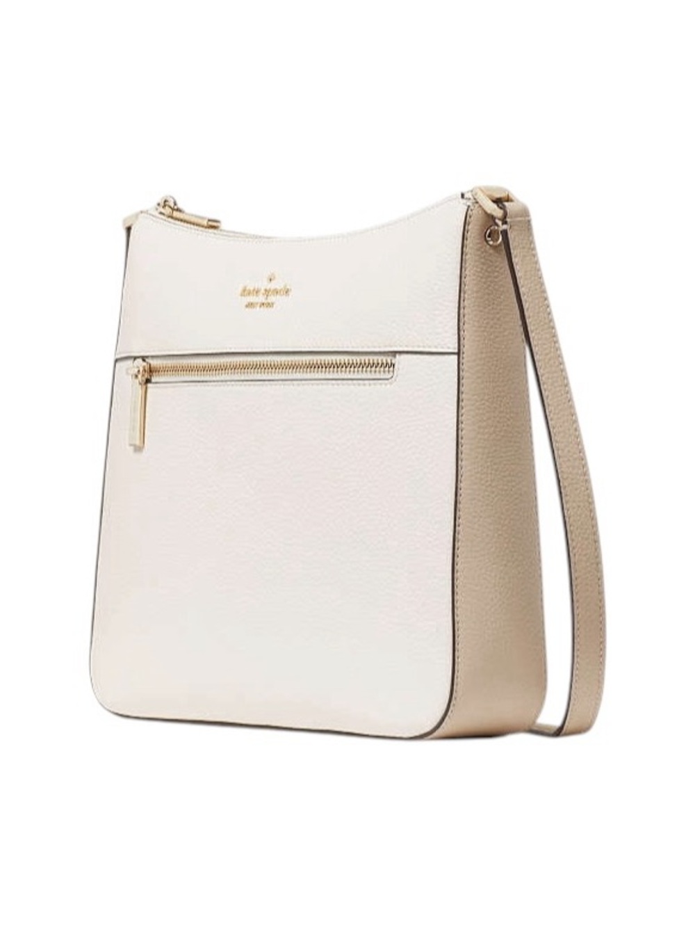 Kate Spade Cream & Tan Colorblock Pebbled Leather Large Crossbody Bag NWT